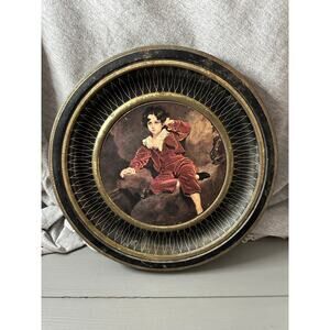 VINTAGE 1940'S SUNSHINE BISCUITS TIN WITH BOY IN RED VELVET LID ONLY